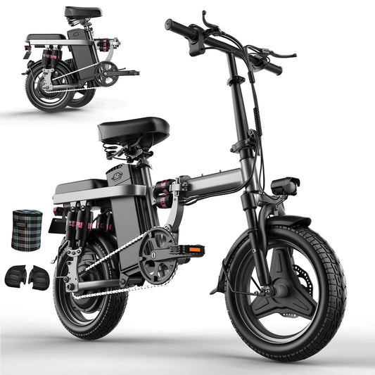 ASKGO Electric Bike For Adults, 48V 15AH Removable Battery, 25MPH 35Miles Commuting Ebikes For Women Men, 500W Brushless Motor, Lightweight 14'' Tires Folding Electric Bicycles, LCD Display